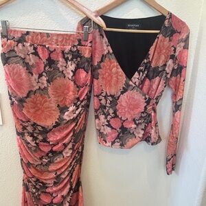 Floral Pink and Black Skirt